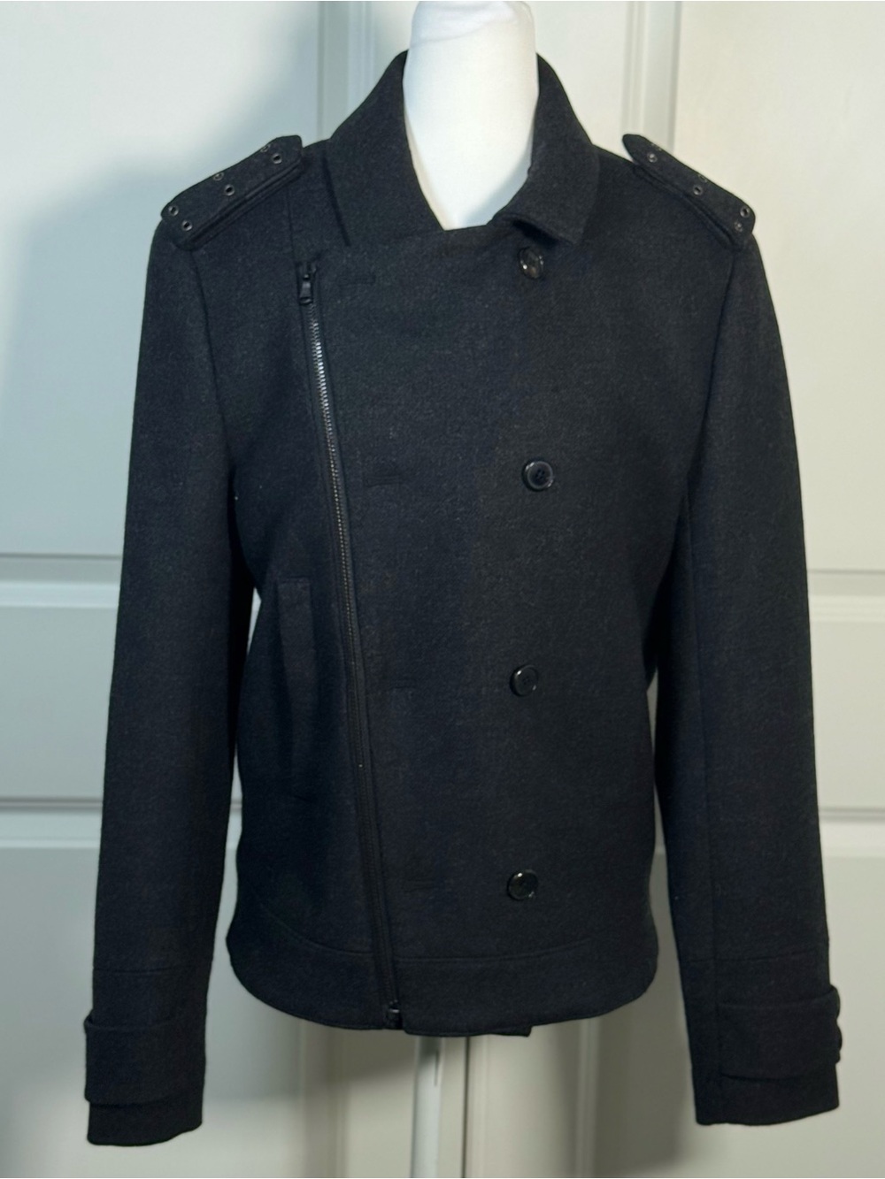 7 For All Mankind Wool Angora Moto Jacket Military Goth Gray M Dark Academia